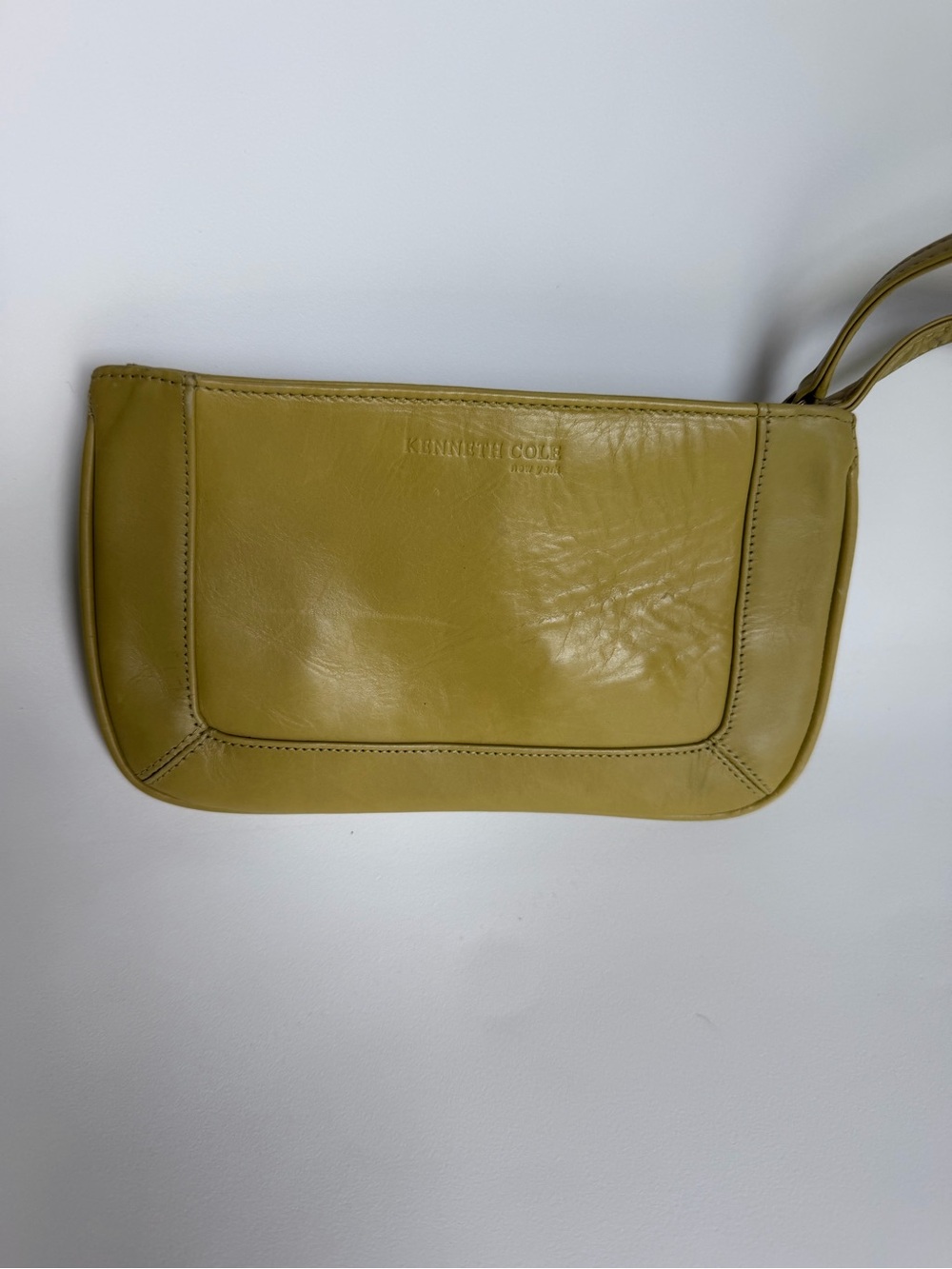 Kenneth Cole Olive-Yellow Leather Wristlet Clutch